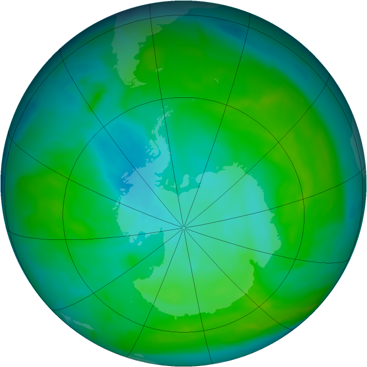 Antarctic ozone map for 29 December 2012